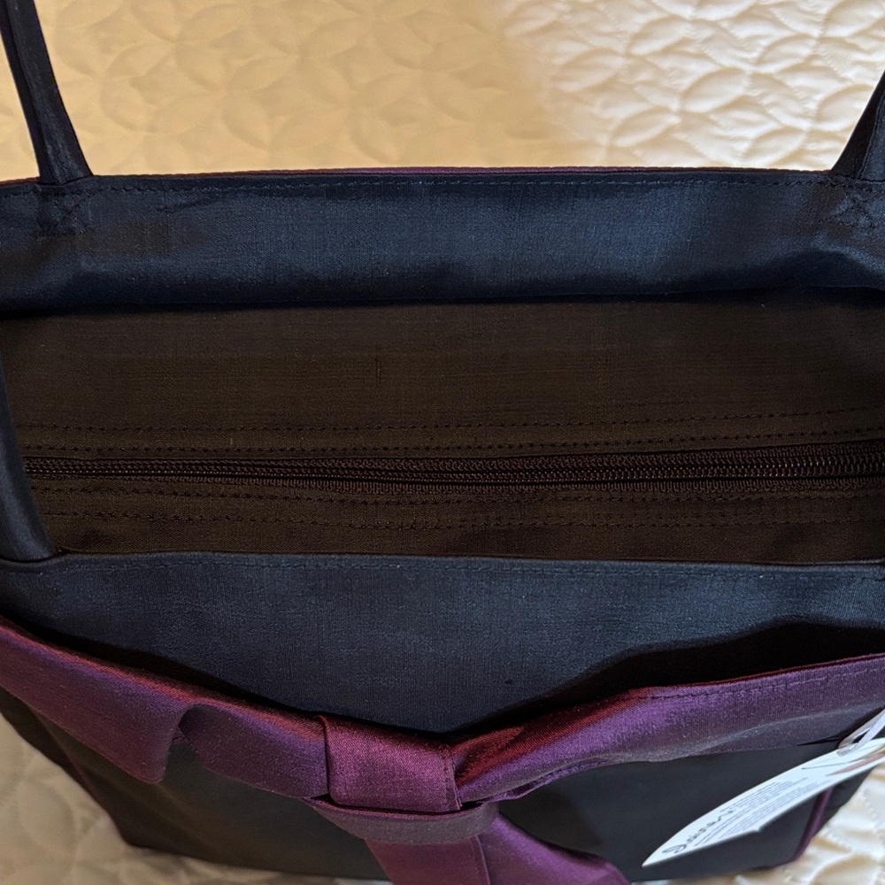 Claire V. Luxury Silk Black and Purple Satchel Zip Top Closure NWT - Picture 3 of 15
